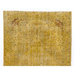 Yellow Overdyed Vintage Handmade Turkish Area Rug, Ideal for Modern Office & Home. 5.6 x 9 Ft (168 x 274 cm)
