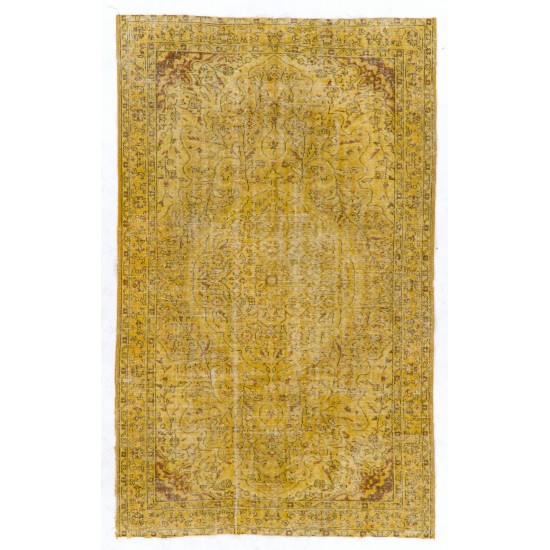 Yellow Overdyed Vintage Handmade Turkish Area Rug, Ideal for Modern Office & Home. 5.6 x 9 Ft (168 x 274 cm)