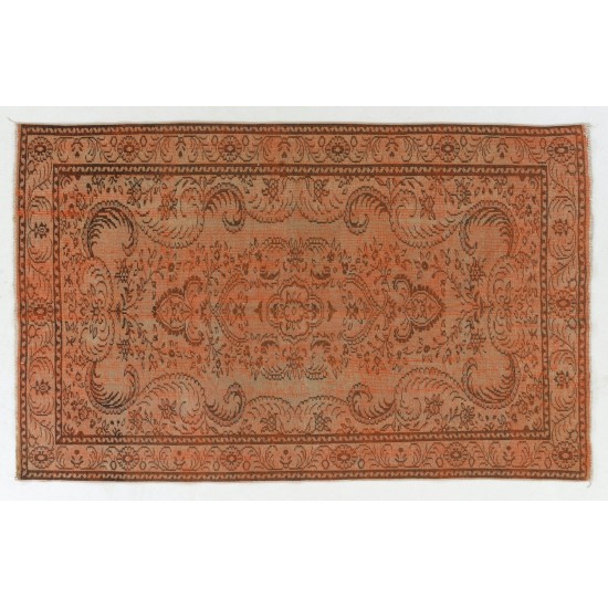 Orange Overdyed Rug, Vintage Handmade Central Anatolian Carpet. 5.6 x 8.9 Ft (170 x 270 cm)