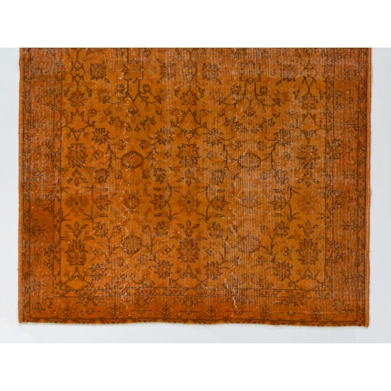 Orange Overdyed Vintage Handmade Turkish Area Rug with Floral Design. 5.8 x 9 Ft (175 x 276 cm)