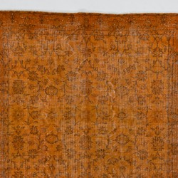 Orange Overdyed Vintage Handmade Turkish Area Rug with Floral Design. 5.8 x 9 Ft (175 x 276 cm)