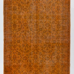 Orange Overdyed Vintage Handmade Turkish Area Rug with Floral Design. 5.8 x 9 Ft (175 x 276 cm)