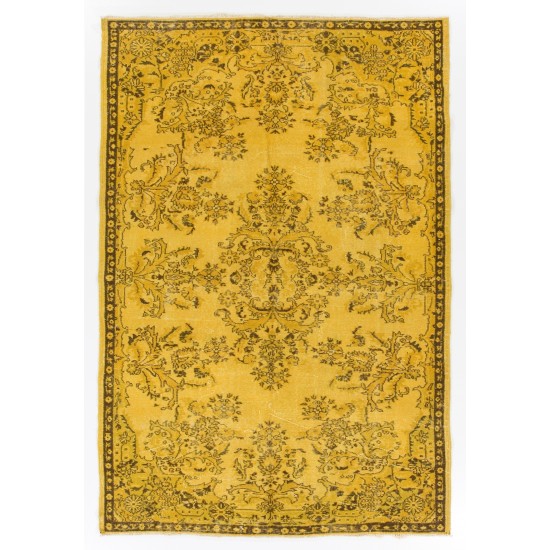 Yellow Overdyed Vintage Handmade Turkish Area Rug, Ideal for Modern Office & Home. 5.9 x 8.7 Ft (177 x 265 cm)