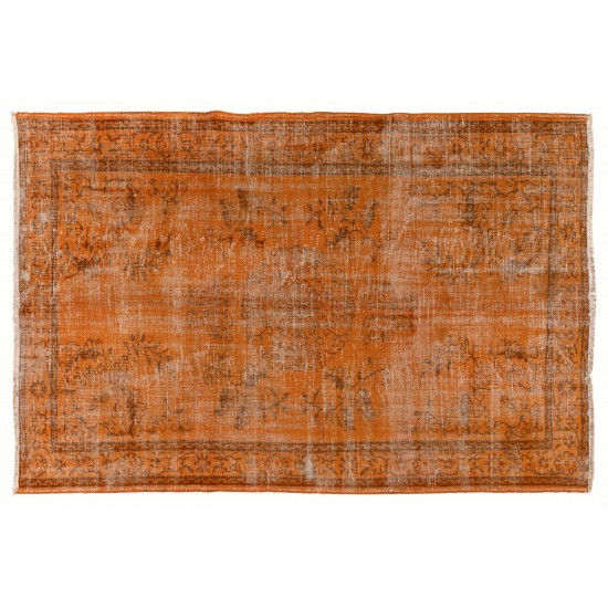 Distressed Orange Overdyed Vintage Handmade Turkish Area Rug, Great 4 Modern Interiors. 6 x 8.9 Ft (184 x 269 cm)