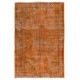 Distressed Orange Overdyed Vintage Handmade Turkish Area Rug, Great 4 Modern Interiors. 6 x 8.9 Ft (184 x 269 cm)