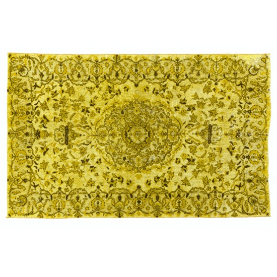 One-of-a-Kind Yellow Overdyed Vintage Handmade Turkish Area Rug, Ideal for Modern Office & Home. 6.2 x 9.9 Ft (188 x 300 cm)