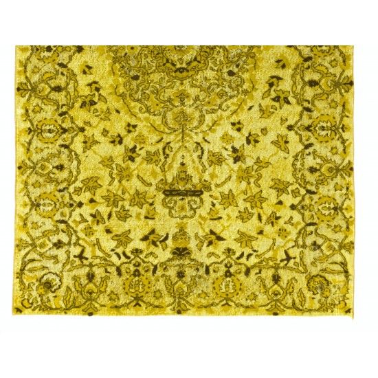 One-of-a-Kind Yellow Overdyed Vintage Handmade Turkish Area Rug, Ideal for Modern Office & Home. 6.2 x 9.9 Ft (188 x 300 cm)
