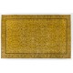 Yellow Overdyed Vintage Handmade Area Rug, Floral Pattern Turkish Carpet. 6.4 x 10.3 Ft (195 x 312 cm)