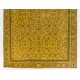 Yellow Overdyed Vintage Handmade Area Rug, Floral Pattern Turkish Carpet. 6.4 x 10.3 Ft (195 x 312 cm)