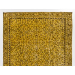Yellow Overdyed Vintage Handmade Area Rug, Floral Pattern Turkish Carpet. 6.4 x 10.3 Ft (195 x 312 cm)