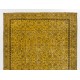 Yellow Overdyed Vintage Handmade Area Rug, Floral Pattern Turkish Carpet. 6.4 x 10.3 Ft (195 x 312 cm)