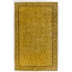 Yellow Overdyed Vintage Handmade Area Rug, Floral Pattern Turkish Carpet. 6.4 x 10.3 Ft (195 x 312 cm)