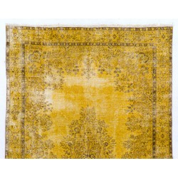 Yellow Overdyed Vintage Handmade Turkish Area Rug, Ideal for Modern Office & Home. 6.6 x 10 Ft (200 x 307 cm)