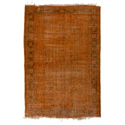 Orange Overdyed Vintage Handmade Turkish Rug, Wool and Cotton Carpet. 7.3 x 10.5 Ft (220 x 320 cm)