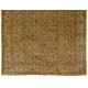 Yellow Overdyed Vintage Handmade Area Rug, Floral Pattern Turkish Carpet. 7.5 x 10.5 Ft (226 x 320 cm)