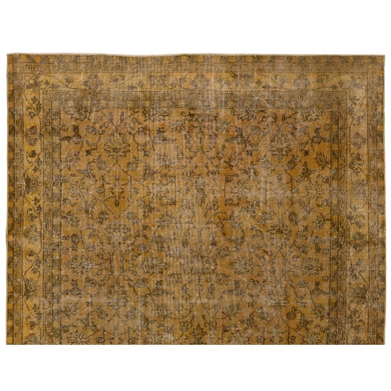 Yellow Overdyed Vintage Handmade Area Rug, Floral Pattern Turkish Carpet. 7.5 x 10.5 Ft (226 x 320 cm)