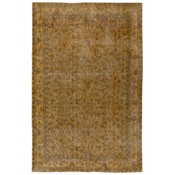 Yellow Overdyed Vintage Handmade Area Rug, Floral Pattern Turkish Carpet. 7.5 x 10.5 Ft (226 x 320 cm)